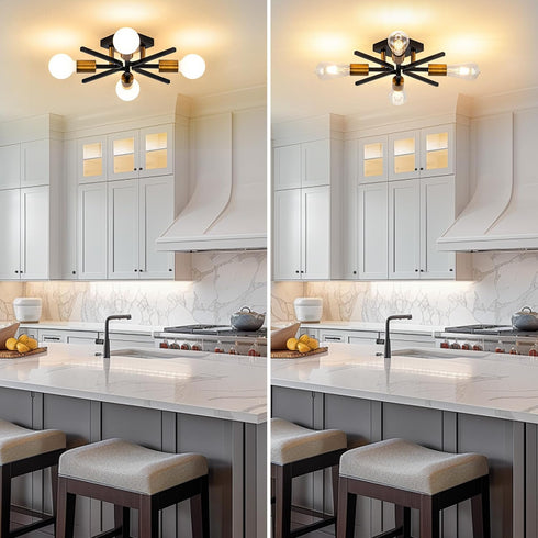 4 19" Hallway(E26) Light Sputnik Light Fixture Black Gold Flush Mount Lights Industrial Ceiling Light Modern Farmhouse