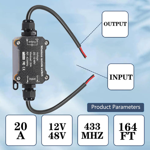 DC12V Switch,DC12V/24V/48V/20A Switch,164ft Waterproof Remote Control Wireless Remote Long Range RF Remote Control