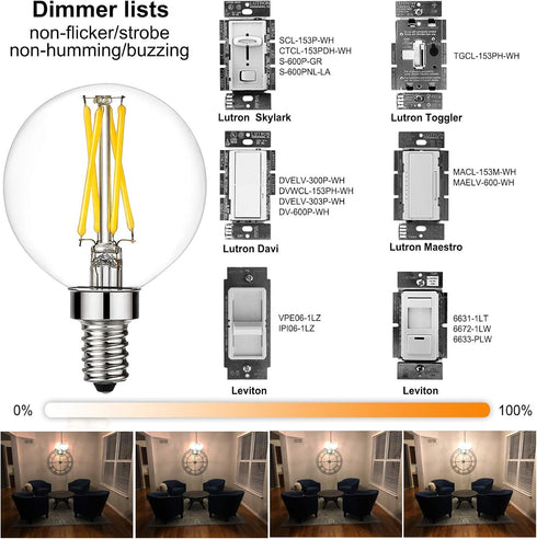 Dimmable e12 Bulb g16.5 Bulbs g16 Bulbs 4W=40W Bulb 5000K 400lm ac120v g50 Bulbs Bulbs 6Pack LiteHistory led led Light