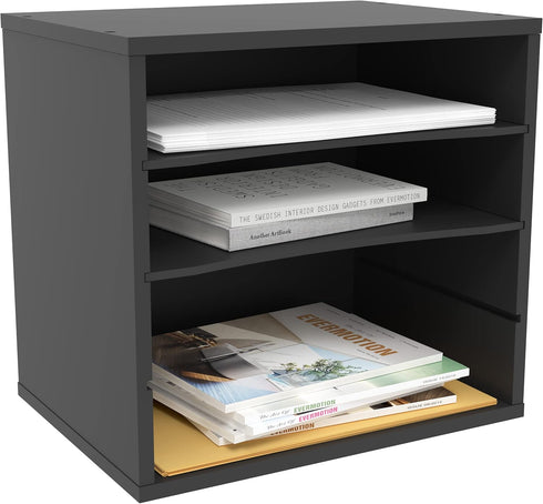 Ballucci 4-Tier Paper Organizer for Desk, Stackable Paper Storage Shelves, Letter Tray Sorter for Office, Black