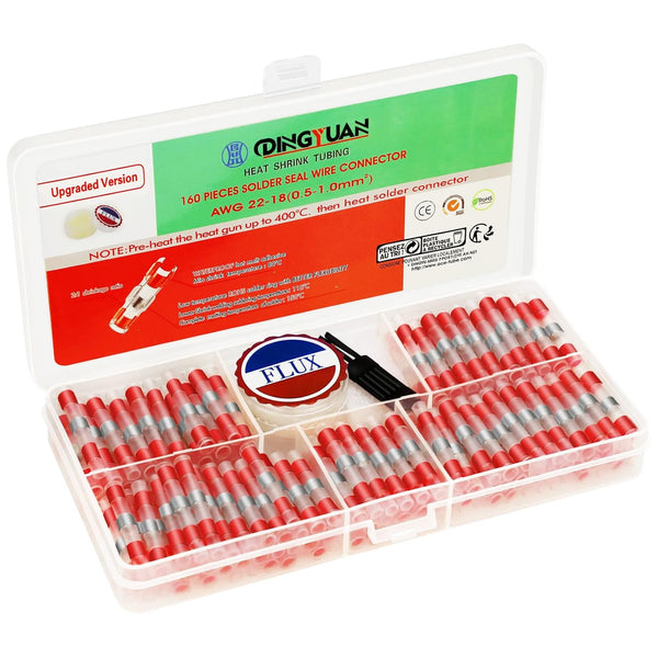 160pcs Solder Seal Wire Connectors, Waterproof Heat Shrink Butt Connectors for Automotive Marine Electrical