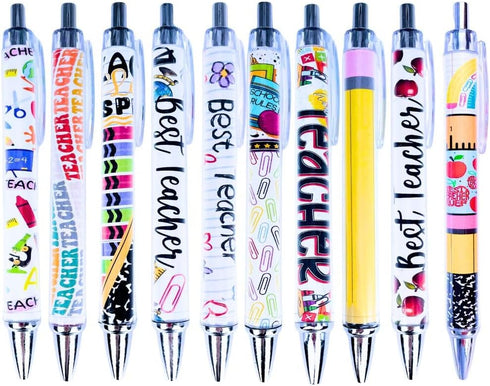 YJ PREMIUMS 8PC Teacher Pen Set, Fun Cute Best Pens for Teaching, Writing, School Sayings, Appreciation Gifts
