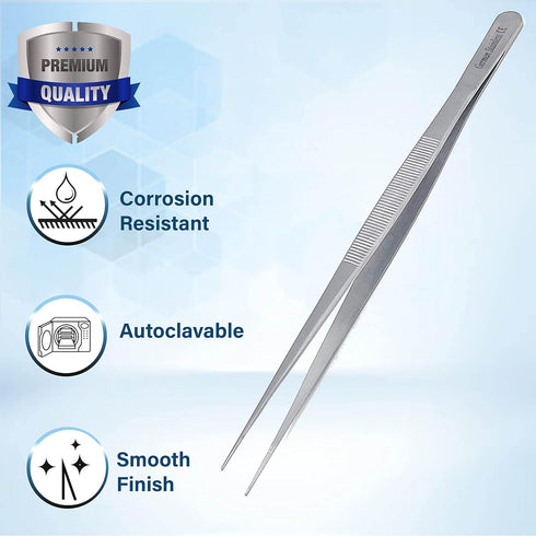 Stainless Steel High Precision Forceps with Fine Strong Straight Serrated Point for Scientific Use, 8 Inch