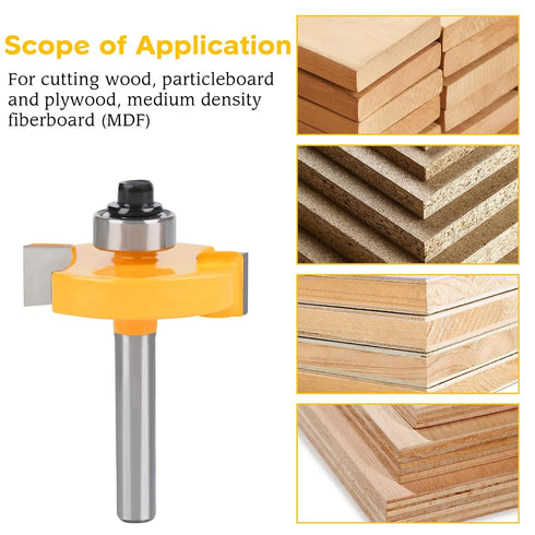 yqlbgprj Set 6 1/4-Inch 4Pcs (1/8"3/8" 1/2" 1/2" 1/4" Rabbeting Router Bit with Bearings, Shank, Bits to Height)