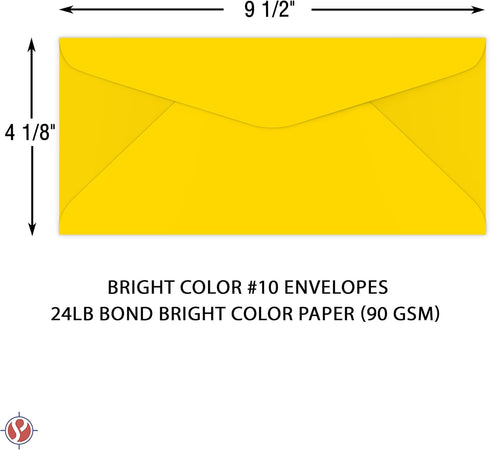 Sun Yellow Bright Color #10 Envelopes - Great for Mailing Letters, Business Memos, Invitations, Invoices, Bills | 4