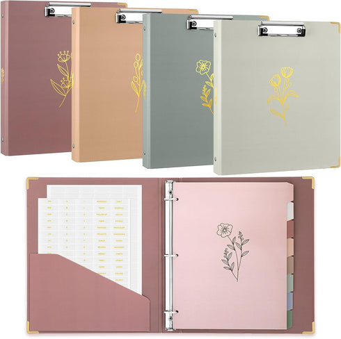 Janlaugh 4 Pack Aesthetic 3 Ring Binder 1 Inch with 8 Tab Dividers, Pocket, 2 Pcs Blank Stickers for School, Office, or
