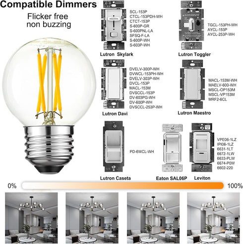 G16.5 Bulb dimmable,4W E26 Bulb 40 e26 Bulb,Neutral 4000K,400lm,CRI>85,AC120V,Edison Free,Pack 6 Arberlic Light LED