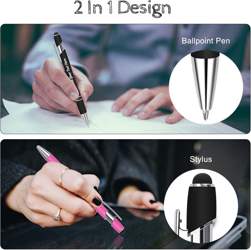 Personalized Pens with Stylus Tip, 1.0 mm Black Ink Metal Pen for Touch Screens, 2 in 1 Stylus Snarky Office Pens