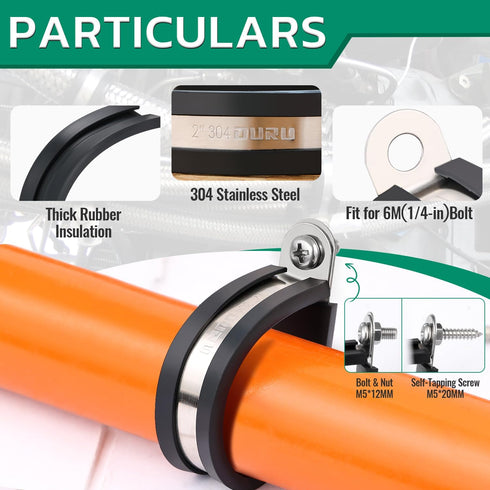 50PCS Stainless Steel Cable Clamps Assortment Kit with Screws, 7 Sizes 1/8" to 3/4" Rubber Coated Insulated