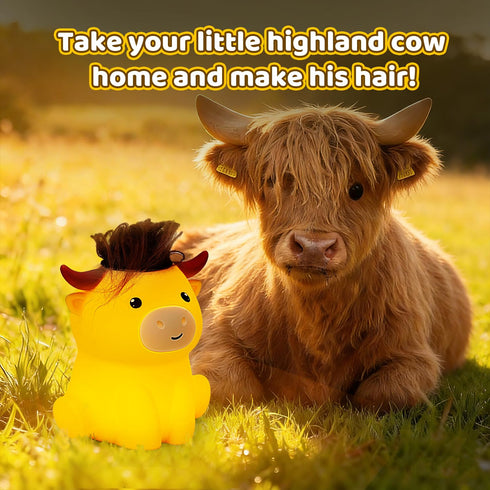 Dimmable 20 Amaredom Highland Cow Night Light, Cute Silicone Cow Lamp, Rechargeable LED Bedside Lamp with Minutes Timer