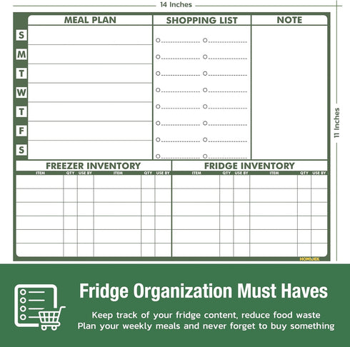 White Board Dry Erase Calendar, Weekly Menu Board Meal Planner Magnetic and Monthly Calendar for Fridge, 14 x 11 Inches
