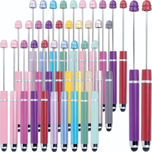 Qilery 30 Pcs Beaded Pens with Stylus Tips, Plastic Beaded DIY Stylus 2-in-1, Black Ink, Office Supplies