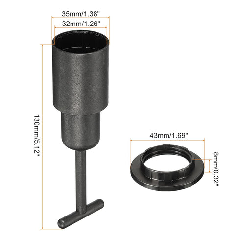 MECCANIXITY E14 Socket Ring Removal Tool T Type with Lamp Shade Socket Rings for Medium Base, Light Replacing Accessories, Black Pack of 10