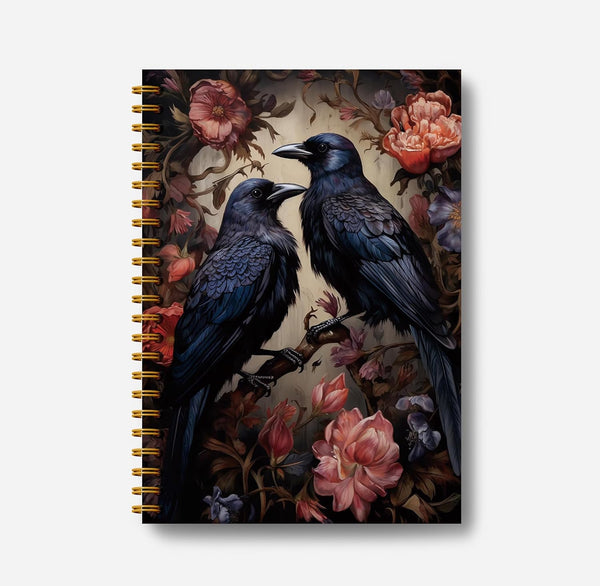 Dark Academia Floral Raven Notebook, Gothic Journal for Women, Witchy Spiral Notebook, Halloween Office Supplies