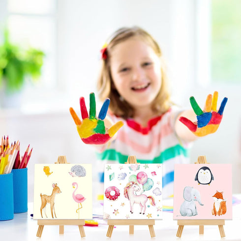 Mini Canvases with Easel Sets for Painting, Small Art Stretched Canvases, 32 Pack, 5 x 5 Inch