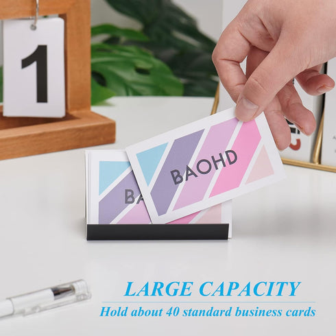 Business Card Holder for Desk, Metal Aluminum Business Card Display Stand, Desktop Organizer, Black