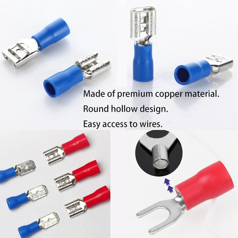 280PCS Crimp Connectors, 2.8mm 4.8mm 6.3mm Male and Female Spade Connector Kit for Electrical Terminals