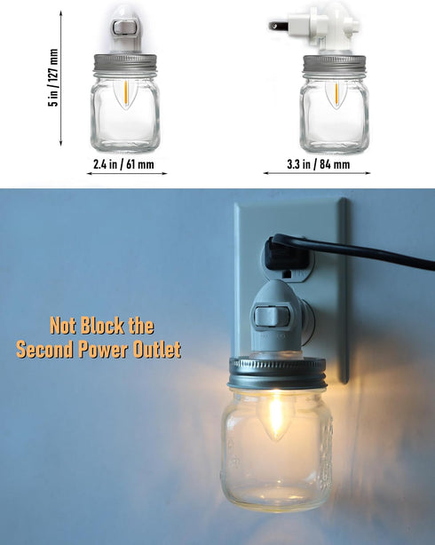 2-Pack 0.5W Vintage Mason Jar Plug in Night Light with On Off Switch, LED Night Lights Plug into Wall Socket, Farmhouse