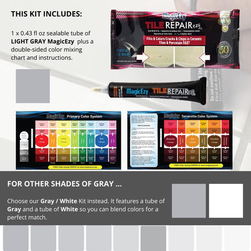 MagicEzy Tile RepairEzy Touch Up Paint Filler - Light Gray for Bathroom Tiles, Furniture, Walls, Counter Tops, Glossy
