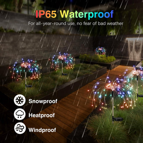 120 8 4 Pack Lewondr Firework Solar Garden Lights, LED Solar Firework Lights with Lighting Modes, Waterproof Sparkler