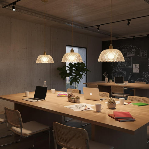 YJQHXY E26 6.56 Modern Textured Glass Pendant Light, Brass Hardwired Ceiling Hanging Light with FT Cord, Clear Dome