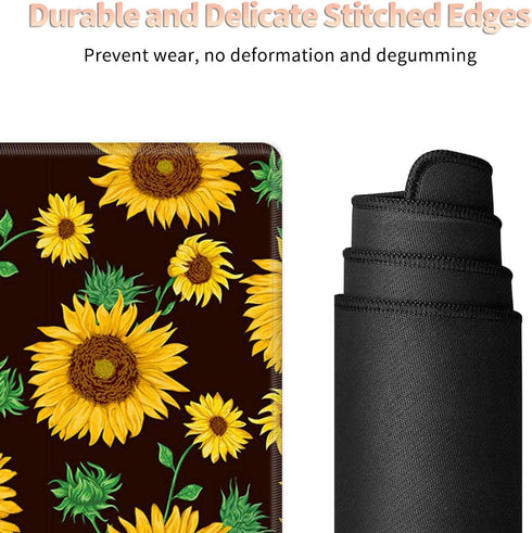 Large Gaming Mouse Pad with Stitched Edges, Non-Slip Desk Pad Protector, Cute Sunflower Yellow Decor for Home Office