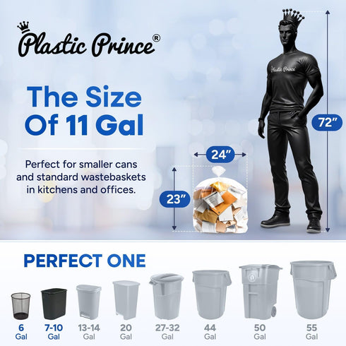 7-10 6 24" 23" 1000/Case PLASTIC PRINCE Gallon Trash Can Liners Mic High-Density Clear Garbage Bags Clear x Office