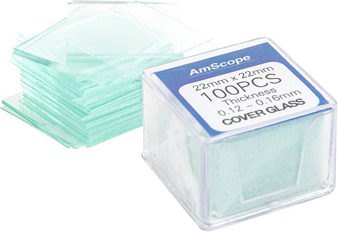 AmScope BS-50P-100S-22 Pre-Cleaned Glass Microscope Slides and 100pc Square Glass Cover Slips