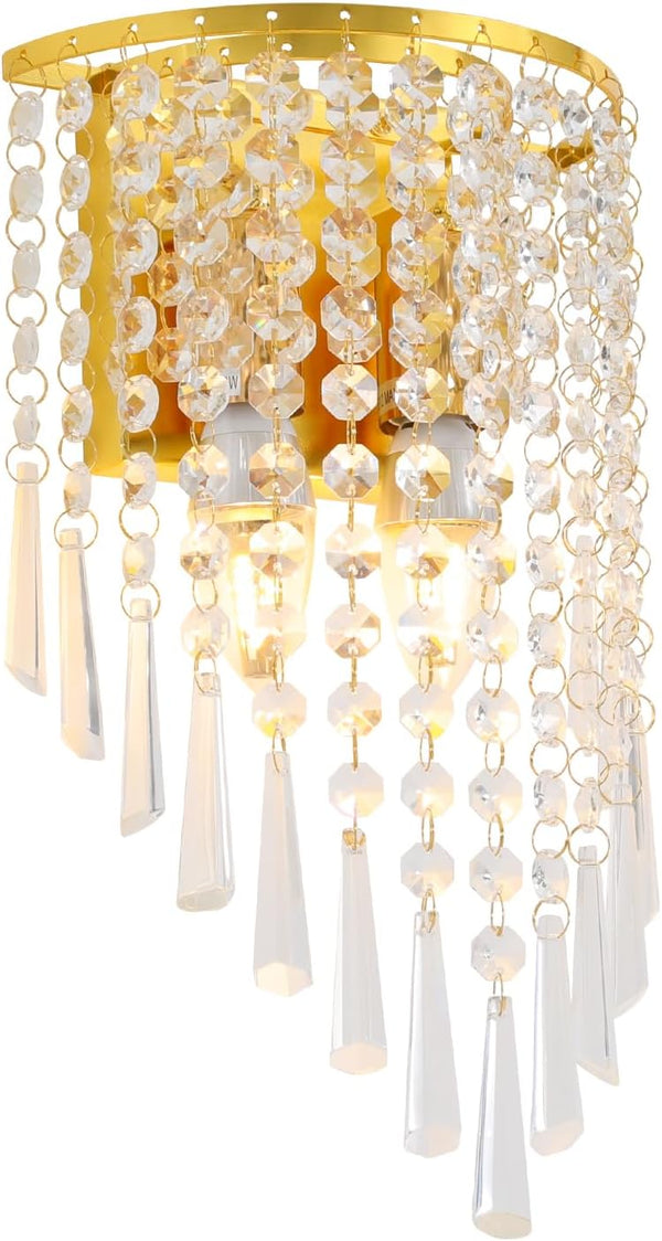 FFIHAKL Crystal Wall Sconces, 12 * 2 Socket Chrome K9 Acrylic Crystal Drops