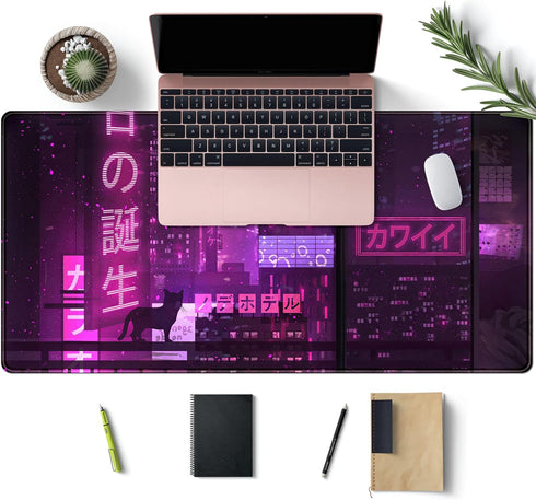 Purple Gaming Mousepad, Japanese Desk Mat XXL Extended Anime Cool Large Mouse Pad for Computer Gamers, 31.5''X15.7''