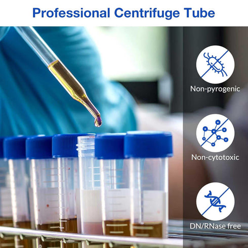 SimPure Centrifuge Tubes 15mL, Sterile 50 PCS, Polypropylene, Leak-Proof Screw Caps, Non-pyrogenic