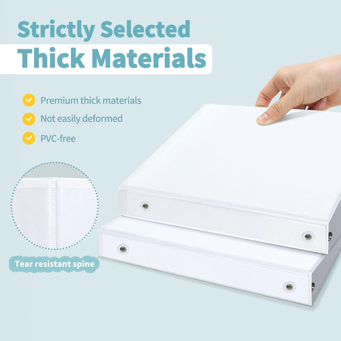 SUNEE 3 Ring Binder, 1 Inch, 2 Pack, Clear View PVC-Free for School or Office Supplies, White Binder