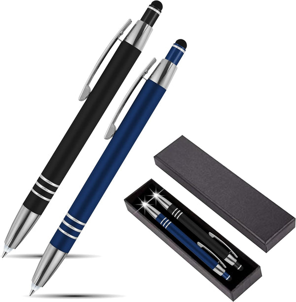 SyPen Luxury Gift Set, 2 Rubberized Metal Ballpoint Pens + Night Writer LED Flashlight + Stylus for Touchscreens,