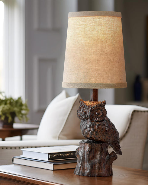 14.25" G-SAFAVA Small Table Lamp for Living Room Farmhouse Bedside Resin Single Lamp with Brown Owl Lamp Shape