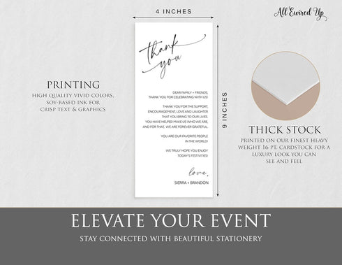 Setting, All Ewired Up Wedding Thank You Note, Printed Personalized, thank you Place Table Thank You Card, Minimalist