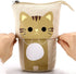 Telescopic Pencil Pouch, Cute Standing Pen Holder, Cartoon Pencil Storage Box (Khaki)