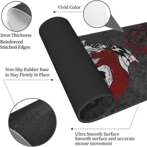 Rutuioy 31.5 11.8 Inch Japanese Koi Fish Ying Yang Black Red XXL XL Large Gaming Mouse Pad for Desk, Non-Slip Long