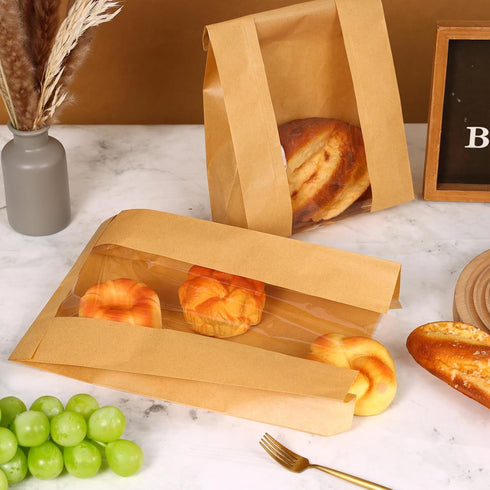 25 Packs Packaging (13.7x8.3x3.5 Inch) Moretoes Sourdough Paper Bread Bags, Bread Bags for Homemade Bread with Window