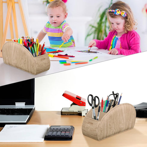 SITHON Remote Control Holder with 5 Compartments, PU Leather Caddy Desktop Organizer for TV, DVD, Blu-Ray Controllers