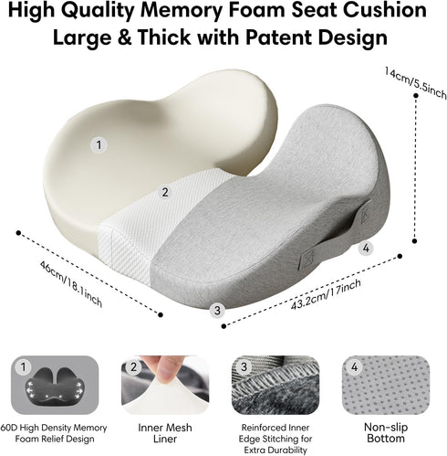 ModReve Tailbone Memory Foam Seat Cushion for Office Chair, Car & Wheelchair Soft Comfort Coccyx Cushion for & Sciatica