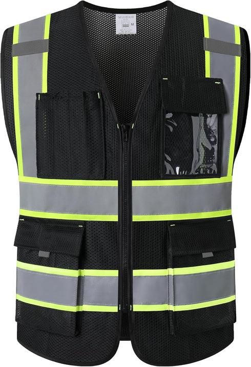 High Visibility Safety Vest for Men Women, 9 Pockets Zipper Front Reflective Mesh Work Vest, Meets ANSI/ISEA Standards