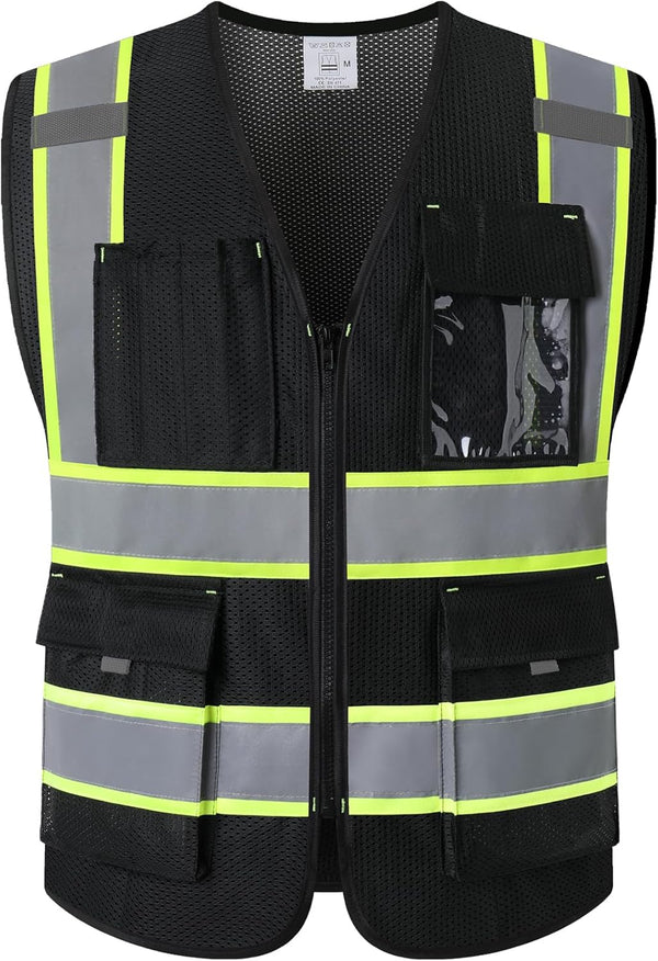 High Visibility Safety Vest for Men Women, 9 Pockets Zipper Front Reflective Mesh Work Vest, Meets ANSI/ISEA Standards
