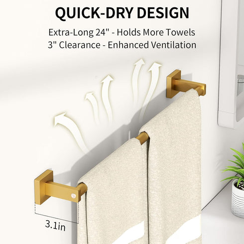 24" 2 Pack MKO Towel Bar for Bathroom, Towel Racks for Bathroom Hanger Wall Mounted, Hand Towel Holder Rod with Metal