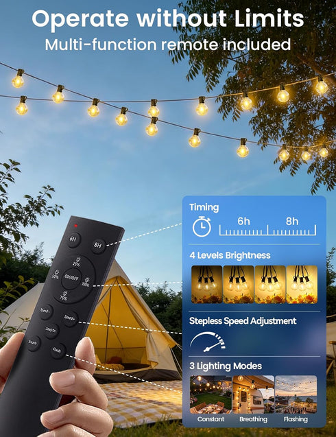 25FT G40 10+1 Bulbs, Dimmable&3 Brightever Solar String Lights Outdoor Waterproof, Solar Lights with Remote and LED