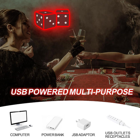 14.57 9.45 Dice Neon Sign Adjustable Brightness Neon Signs for Wall Decor Red LED Wall Light for Bedroom, Bar, Game