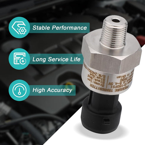 150 PSI Pressure Transducer Sender Sensor with 1/8" -27 NPT 316 Stainless Steel Thread and Harness Connector for Oil Fuel Air Water Pressure