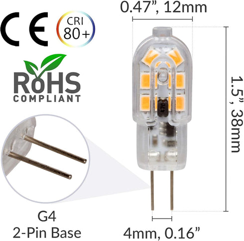 Simba Lighting LED G4 Bulb (5 Pack) 1.5W T3 20W Halogen Replacement 12V AC/DC JC Bi-Pin Base for Accent Lights, Under Cabinet Puck Light, Chandeliers, Track Lighting, Non-Dimmable, Soft White 3000K by Simba Lighting