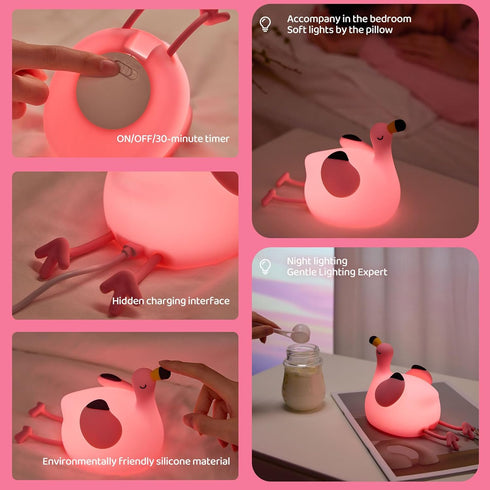 Dimmable Pink Flamingo Night Light for Kids, Silicone LED Baby Nursery Night Light, Funny Nightlight Girls Trendy