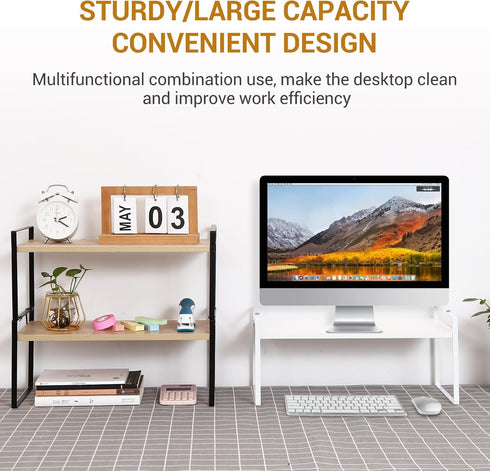 YGYQZ Wood Office Desk Shelf Organizer, Cute Dresser Top Storage Rack for Women, Men, Kids, Aesthetic Bookshelf (White)