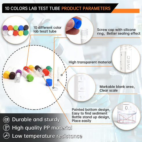 100pcs 2ml Vials with Caps, Plastic Cryogenic Test Tubes with 30pcs 3ML Dropper Pipette